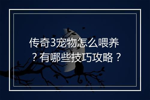 传奇3宠物怎么喂养？有哪些技巧攻略？