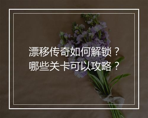漂移传奇如何解锁？哪些关卡可以攻略？