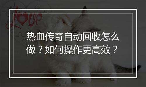热血传奇自动回收怎么做？如何操作更高效？