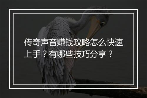 传奇声音赚钱攻略怎么快速上手？有哪些技巧分享？