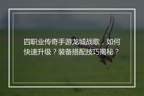 四职业传奇手游龙城战歌，如何快速升级？装备搭配技巧揭秘？