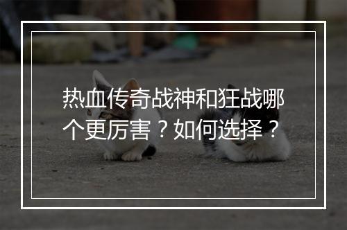 热血传奇战神和狂战哪个更厉害？如何选择？