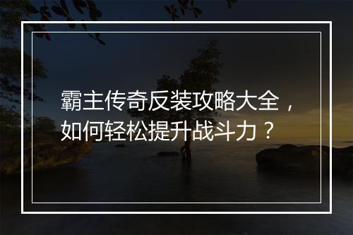 霸主传奇反装攻略大全，如何轻松提升战斗力？