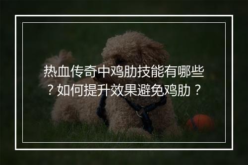 热血传奇中鸡肋技能有哪些？如何提升效果避免鸡肋？