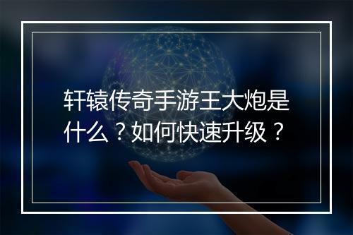 轩辕传奇手游王大炮是什么？如何快速升级？
