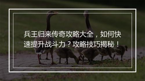 兵王归来传奇攻略大全，如何快速提升战斗力？攻略技巧揭秘！