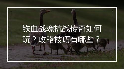 铁血战魂抗战传奇如何玩？攻略技巧有哪些？