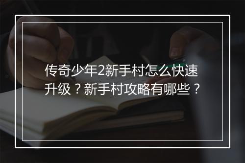传奇少年2新手村怎么快速升级？新手村攻略有哪些？