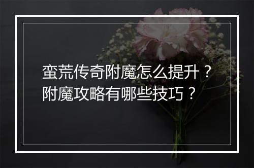 蛮荒传奇附魔怎么提升？附魔攻略有哪些技巧？
