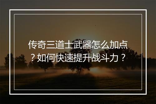 传奇三道士武器怎么加点？如何快速提升战斗力？