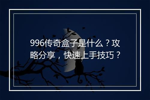 996传奇盒子是什么?攻略分享,快速上手技巧?