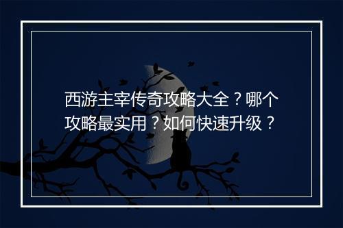 西游主宰传奇攻略大全？哪个攻略最实用？如何快速升级？