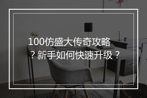 100仿盛大传奇攻略？新手如何快速升级？