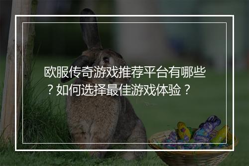 欧服传奇游戏推荐平台有哪些？如何选择最佳游戏体验？