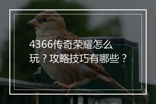 4366传奇荣耀怎么玩？攻略技巧有哪些？