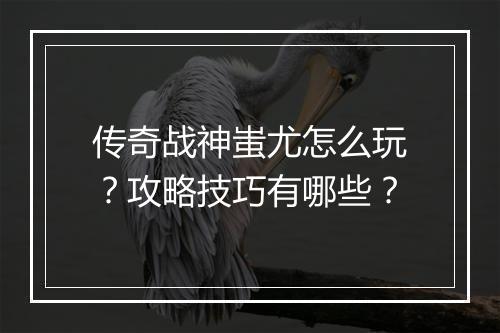 传奇战神蚩尤怎么玩？攻略技巧有哪些？