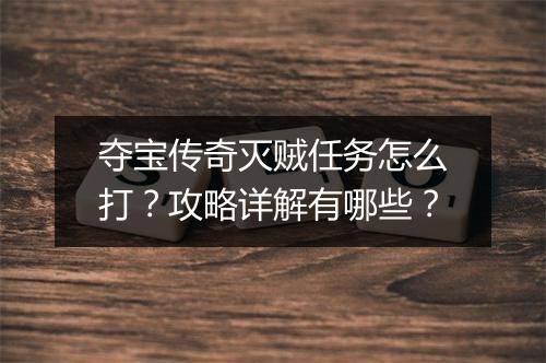 夺宝传奇灭贼任务怎么打？攻略详解有哪些？
