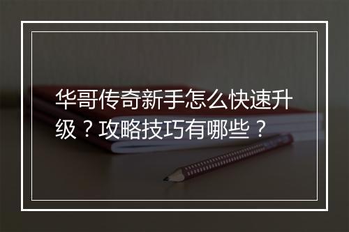 华哥传奇新手怎么快速升级？攻略技巧有哪些？