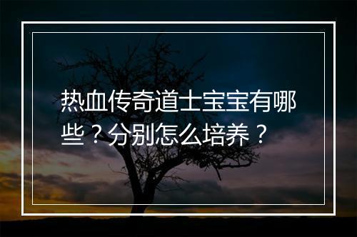热血传奇道士宝宝有哪些？分别怎么培养？