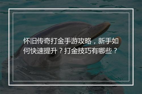怀旧传奇打金手游攻略，新手如何快速提升？打金技巧有哪些？