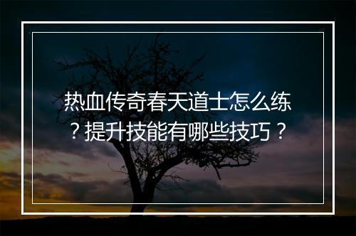 热血传奇春天道士怎么练？提升技能有哪些技巧？