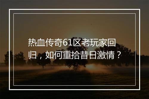 热血传奇61区老玩家回归，如何重拾昔日激情？