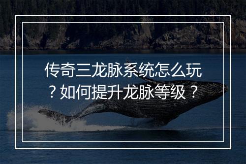 传奇三龙脉系统怎么玩？如何提升龙脉等级？