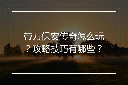 带刀保安传奇怎么玩？攻略技巧有哪些？