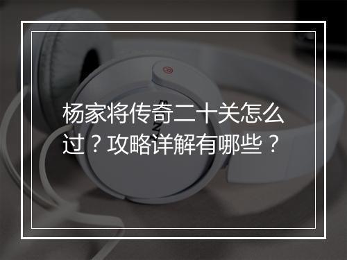 杨家将传奇二十关怎么过？攻略详解有哪些？