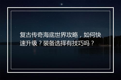 复古传奇海底世界攻略，如何快速升级？装备选择有技巧吗？