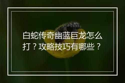 白蛇传奇幽蓝巨龙怎么打？攻略技巧有哪些？