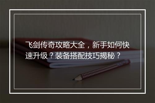 飞剑传奇攻略大全，新手如何快速升级？装备搭配技巧揭秘？