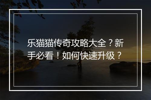 乐猫猫传奇攻略大全？新手必看！如何快速升级？