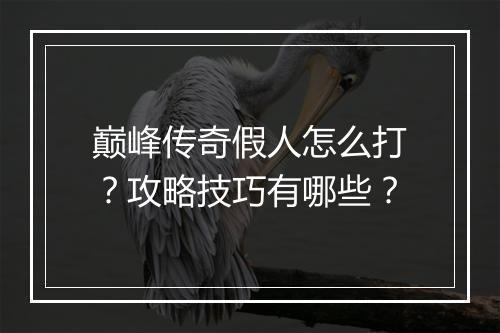 巅峰传奇假人怎么打？攻略技巧有哪些？