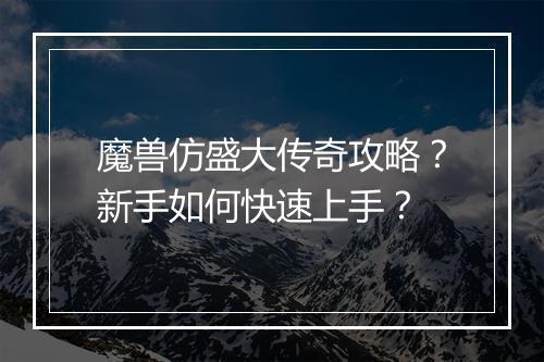 魔兽仿盛大传奇攻略？新手如何快速上手？