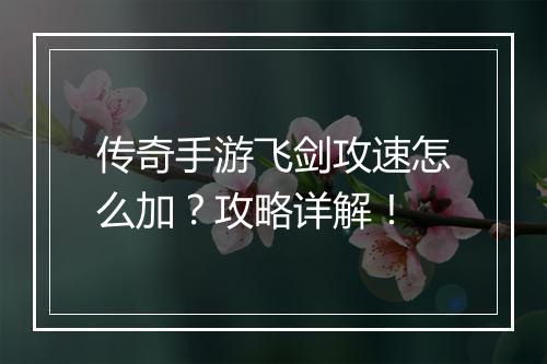 传奇手游飞剑攻速怎么加？攻略详解！
