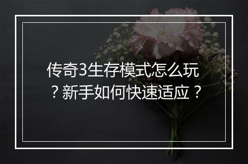 传奇3生存模式怎么玩？新手如何快速适应？