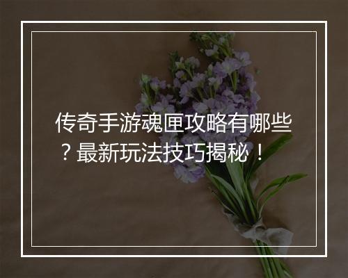 传奇手游魂匣攻略有哪些？最新玩法技巧揭秘！
