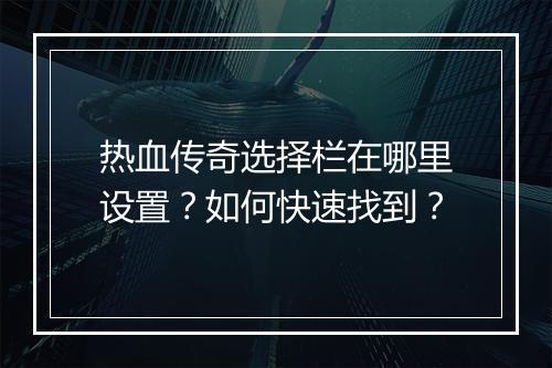 热血传奇选择栏在哪里设置？如何快速找到？