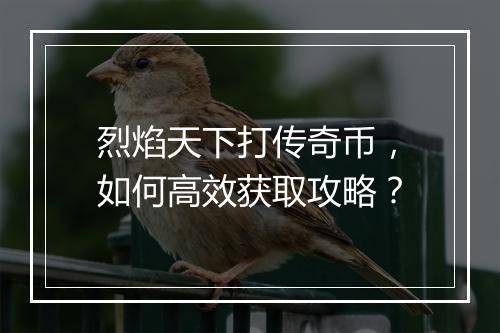烈焰天下打传奇币，如何高效获取攻略？