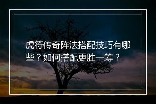 虎符传奇阵法搭配技巧有哪些？如何搭配更胜一筹？