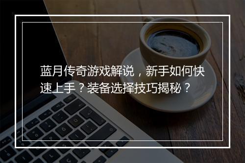 蓝月传奇游戏解说，新手如何快速上手？装备选择技巧揭秘？