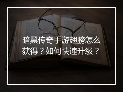 暗黑传奇手游翅膀怎么获得？如何快速升级？