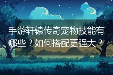 手游轩辕传奇宠物技能有哪些？如何搭配更强大？