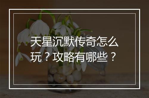 天星沉默传奇怎么玩？攻略有哪些？