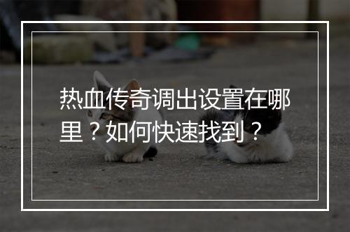 热血传奇调出设置在哪里？如何快速找到？