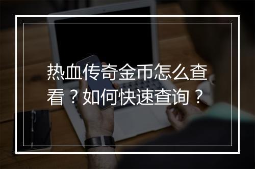 热血传奇金币怎么查看？如何快速查询？