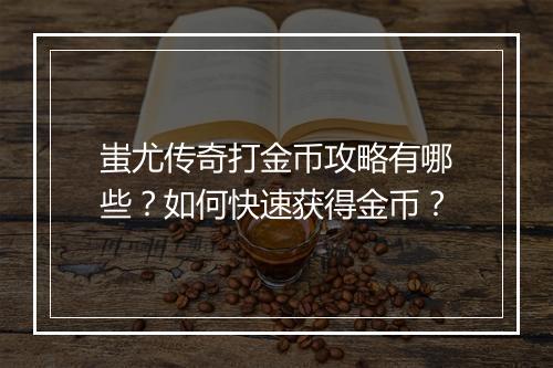 蚩尤传奇打金币攻略有哪些？如何快速获得金币？