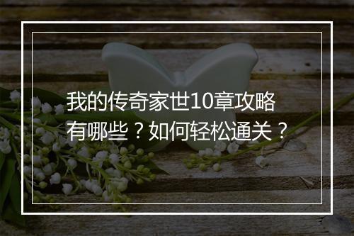 我的传奇家世10章攻略有哪些？如何轻松通关？