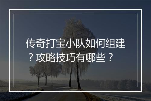 传奇打宝小队如何组建？攻略技巧有哪些？